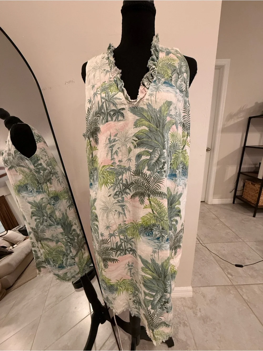 Tommy Bahama Tropical Palm Linen Panel in Green, Blue, Cream